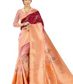 Peach brasso art silk saree with blouse