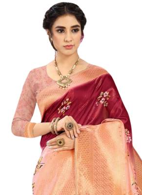 Peach brasso art silk saree with blouse 2
