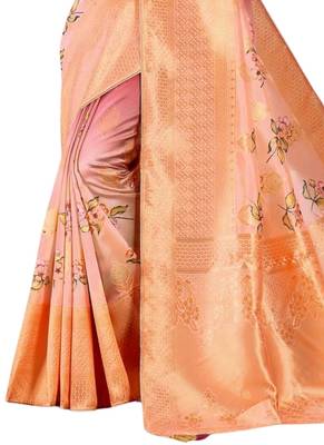 Peach brasso art silk saree with blouse 3