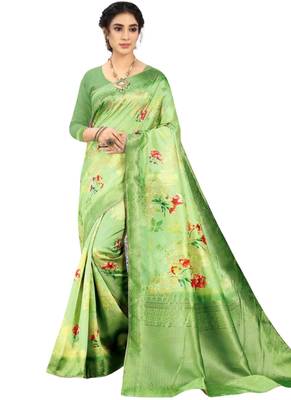 Green brasso art silk saree with blouse 1