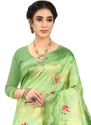 Green brasso art silk saree with blouse 2