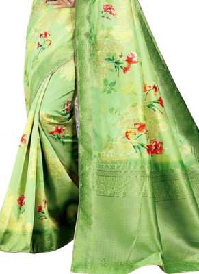 Green brasso art silk saree with blouse 3