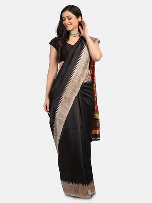 Black Printed Art Silk Saree With Blouse 3