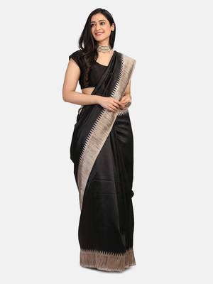 Black Printed Art Silk Saree With Blouse 4