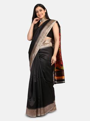 Black Printed Art Silk Saree With Blouse 5