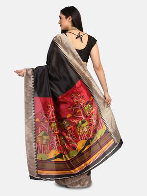 Black Printed Art Silk Saree With Blouse 6