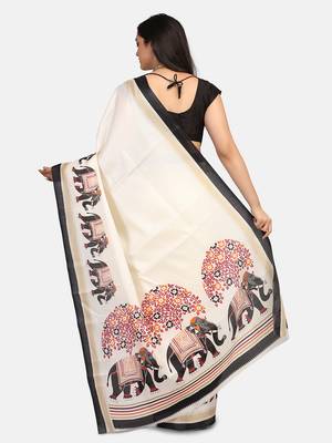 Beige Printed Art Silk Saree With Blouse 6