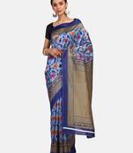 Blue Printed Art Silk Saree With Blouse
