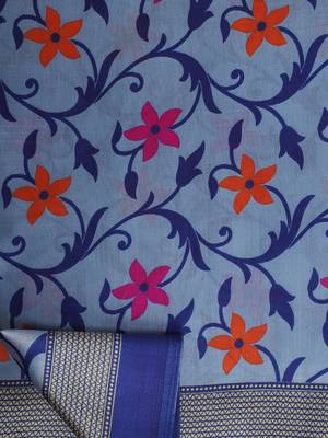 Blue Printed Art Silk Saree With Blouse 6