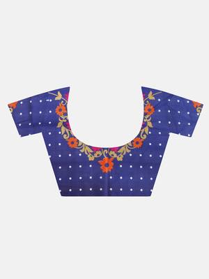 Blue Printed Art Silk Saree With Blouse 7