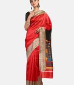 Red Printed Art Silk Saree With Blouse