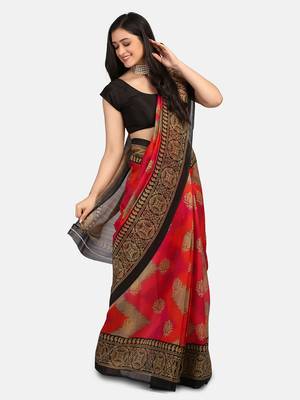 Multicolor Printed Art Silk Saree With Blouse 1