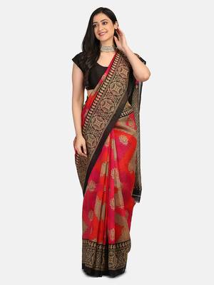 Multicolor Printed Art Silk Saree With Blouse 3