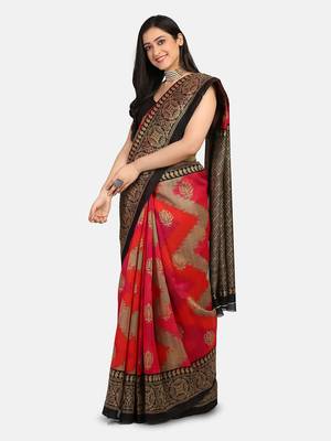 Multicolor Printed Art Silk Saree With Blouse 4