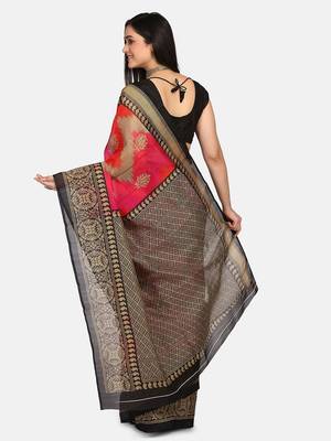 Multicolor Printed Art Silk Saree With Blouse 5
