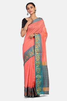 orange woven art silk saree with blouse
