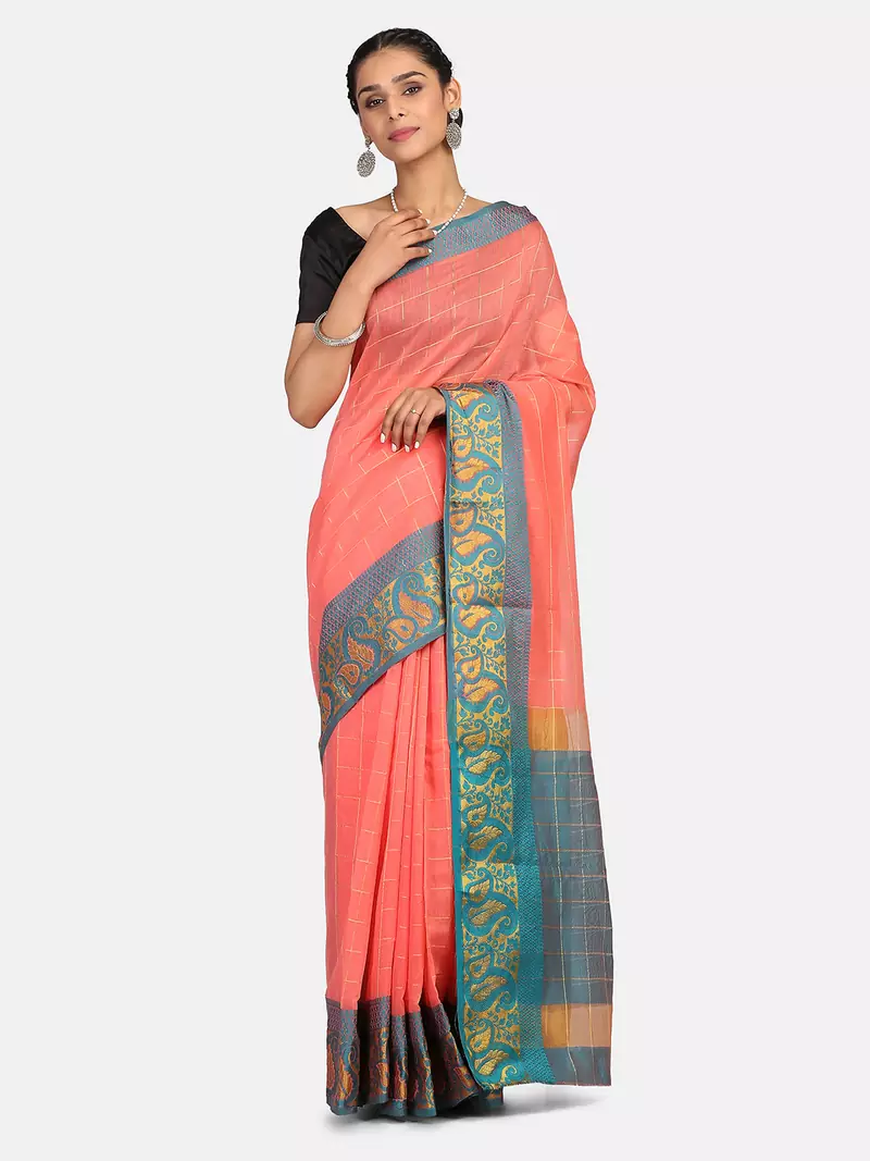 orange woven art silk saree with blouse