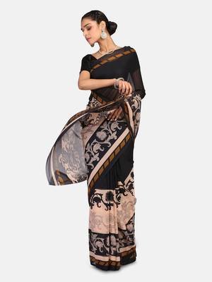 Black Printed Georgette Saree With Blouse 1