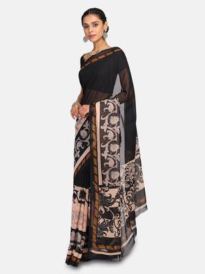 Black Printed Georgette Saree With Blouse 6