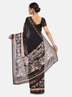 Black Printed Georgette Saree With Blouse 7