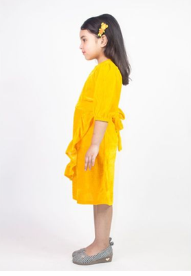 Ruviero pleated yellow velvet dress 3