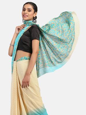 Cream Printed Georgette Saree With Blouse 3
