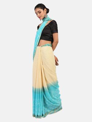 Cream Printed Georgette Saree With Blouse 5