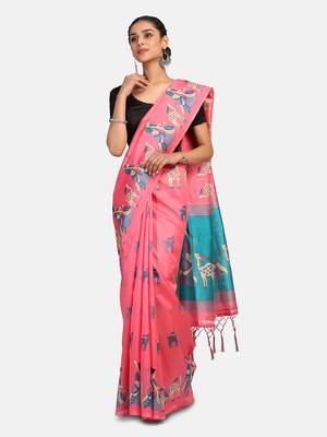 Pink Printed Art Silk Saree With Blouse 1