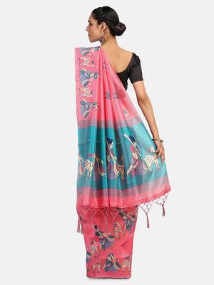 Pink Printed Art Silk Saree With Blouse 4
