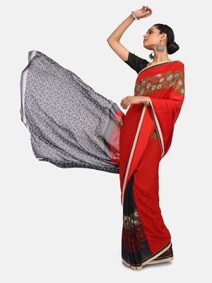 Multicolour Printed Georgette Saree With Blouse 3