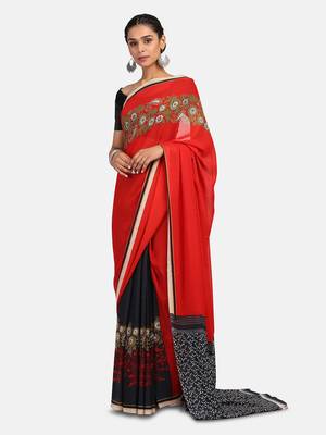Multicolour Printed Georgette Saree With Blouse 1