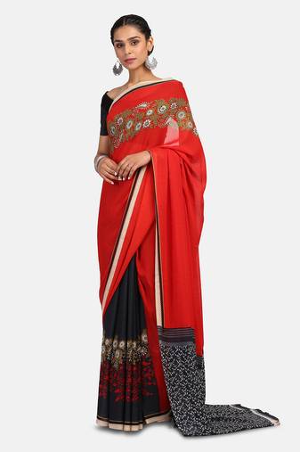Multicolour Printed Georgette Saree With Blouse
