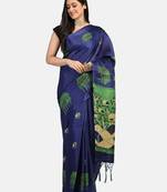Blue Printed Art Silk Saree With Blouse