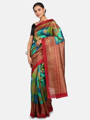 Multicolor Printed Art Silk Saree With Blouse 1