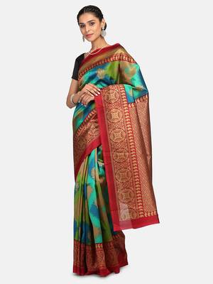 Multicolor Printed Art Silk Saree With Blouse 3