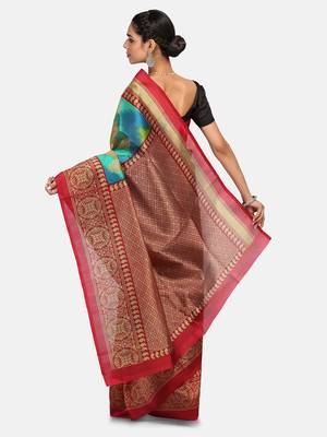 Multicolor Printed Art Silk Saree With Blouse 4