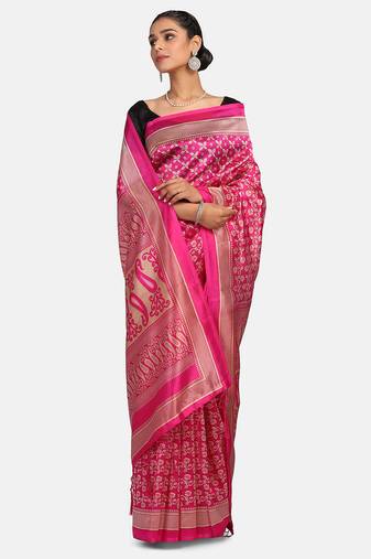 Pink Woven Art Silk Saree With Blouse
