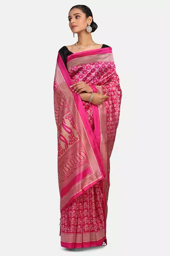 Pink Woven Art Silk Saree With Blouse