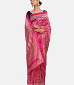 Pink Woven Art Silk Saree With Blouse