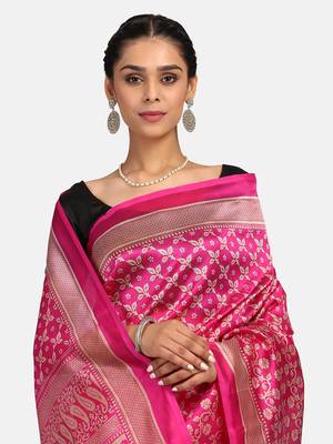 Pink Woven Art Silk Saree With Blouse 7