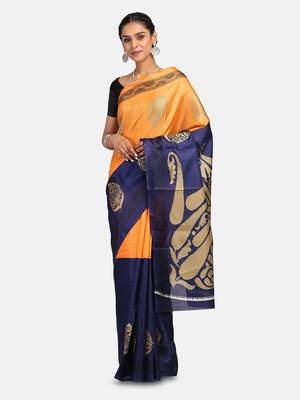 Orange Printed Art Silk Saree With Blouse 1