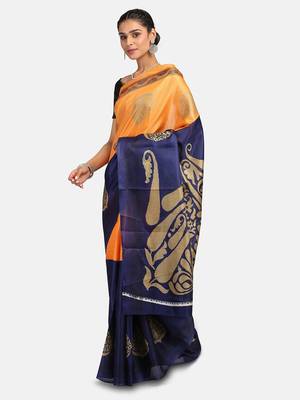 Orange Printed Art Silk Saree With Blouse 3
