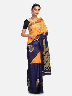 Orange Printed Art Silk Saree With Blouse 4
