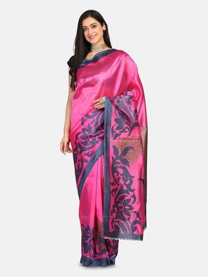 Pink Printed Art Silk Saree With Blouse 1