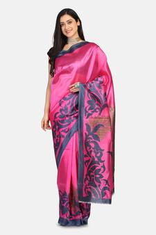 Pink Printed Art Silk Saree With Blouse