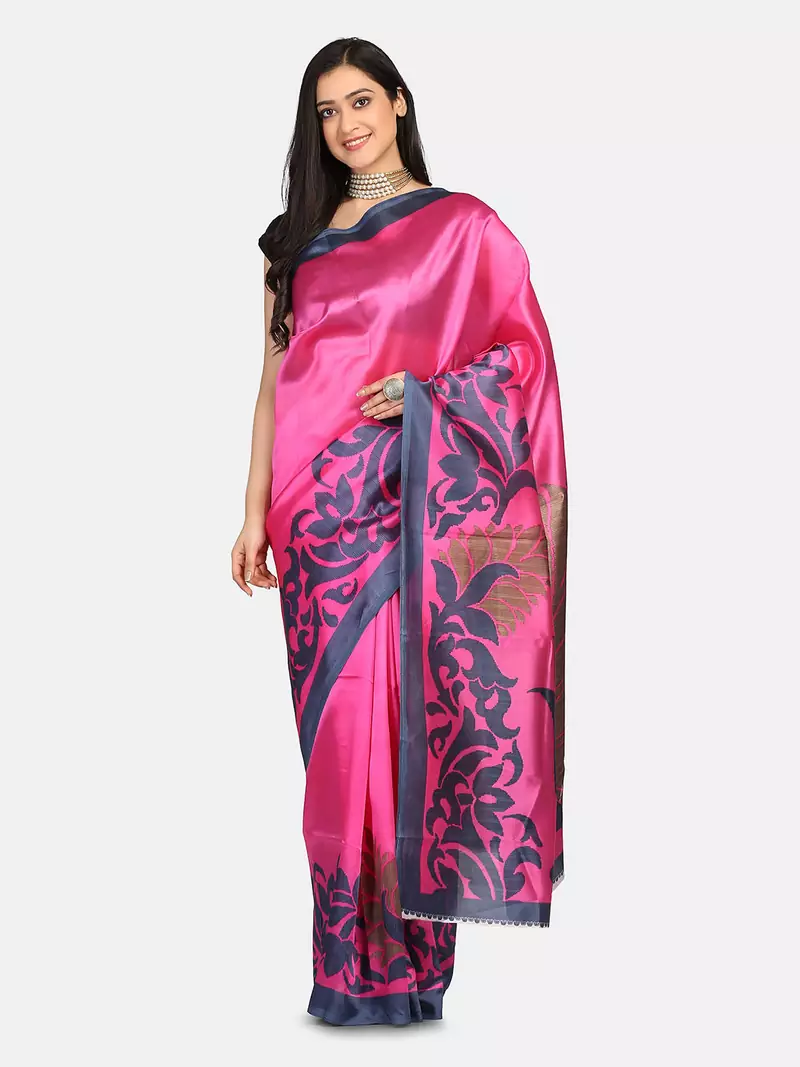 Pink Printed Art Silk Saree With Blouse
