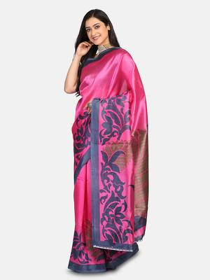 Pink Printed Art Silk Saree With Blouse 3
