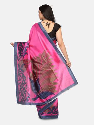 Pink Printed Art Silk Saree With Blouse 4