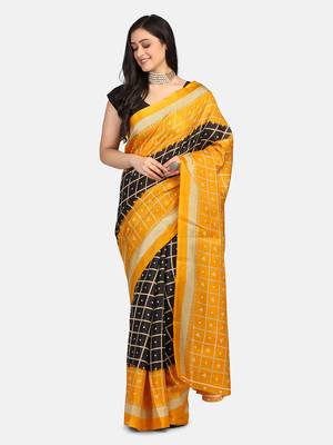 Black Printed Art Silk Saree With Blouse 3