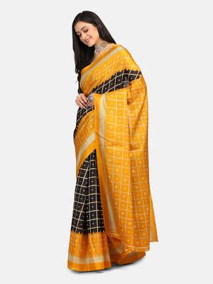 Black Printed Art Silk Saree With Blouse 1